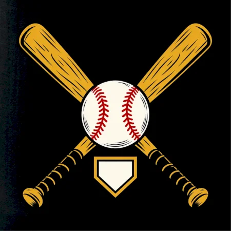 Zkřížené baseballové pálky a míček