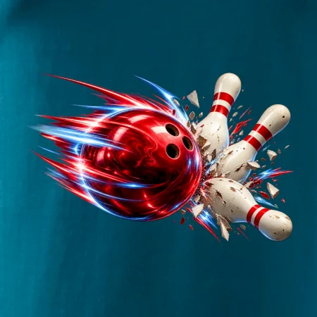Bowlingová koule v akci a padající kuželky