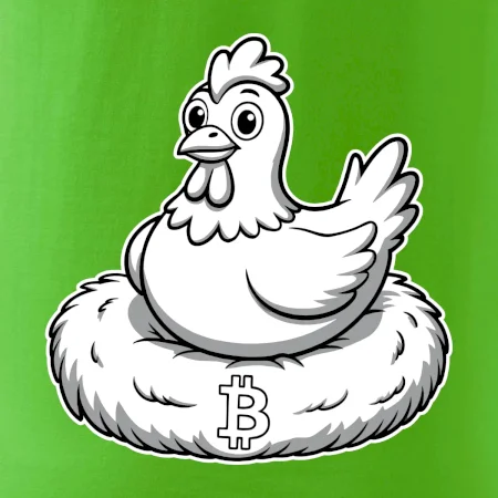 Kurča sediace na bitcoinovom hniezde