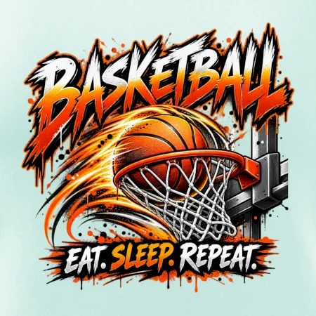 Basketbalový kôš s loptou eat sleep repeat