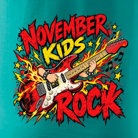 Rocková listopadová kytara s dětskými rukama