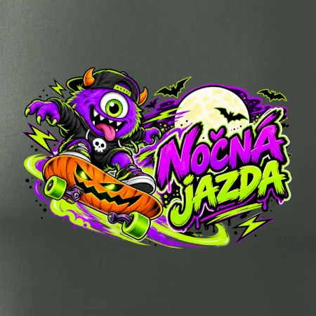 Nočná jazda - fialová príšerka na skateboarde