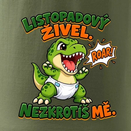 Novembrový živel zelený dinosaurus rex v plienke
