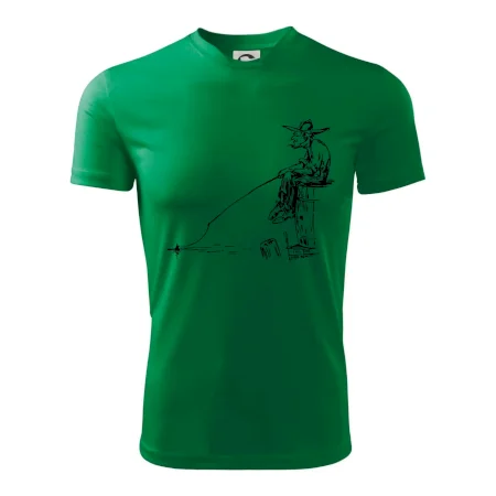 Kreslený rybár na pni