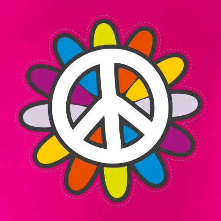 Peace symbol s kreslenou kvetinou