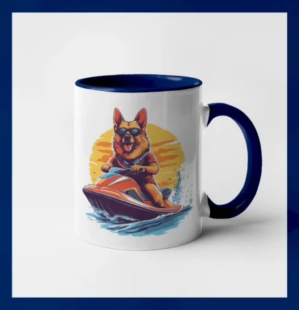 Nemecký ovčiak na vodnom skútri