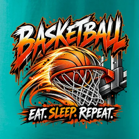Basketbalový kôš s loptou eat sleep repeat