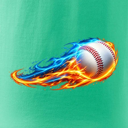 Letící baseballový míček v plamenech