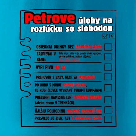 Tričko na rozlúčku s úlohami vpredu