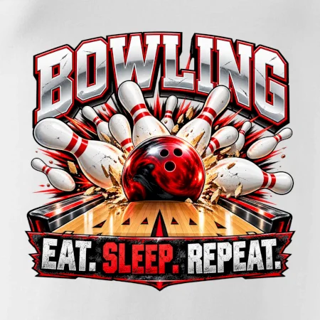 Bowlingová guľa a kolky eat sleep repeat