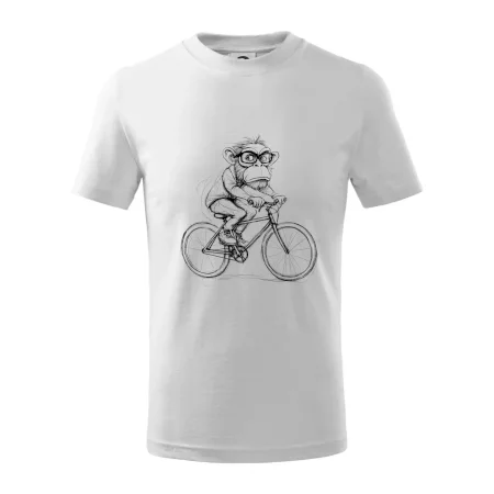 Opice s okuliarmi na bicykli