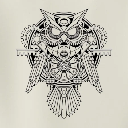 Steampunk sova čiernobiela
