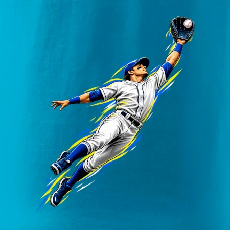 Baseballový polař chytá míček ve výskoku