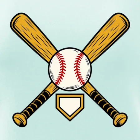 Zkřížené baseballové pálky a míček