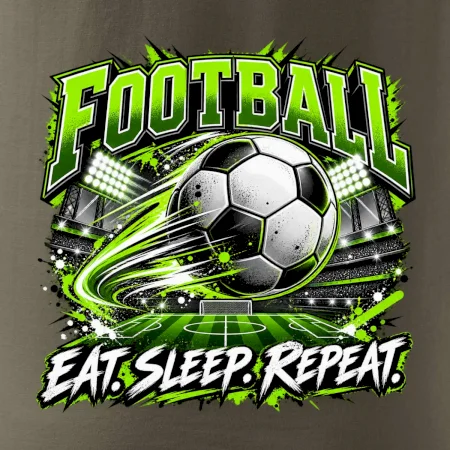 Futbalová lopta a štadión eat sleep repeat
