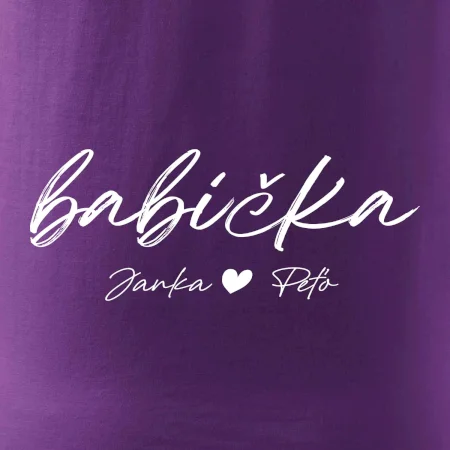 Babička Tričko s menami detí písacie písmo