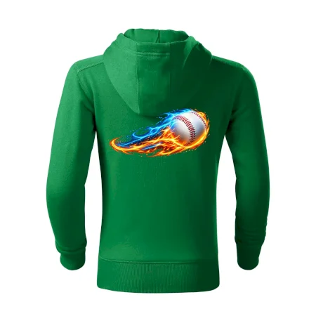 Letící baseballový míček v plamenech