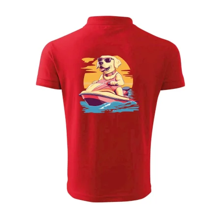 Zlatý retriever na vodnom skútri