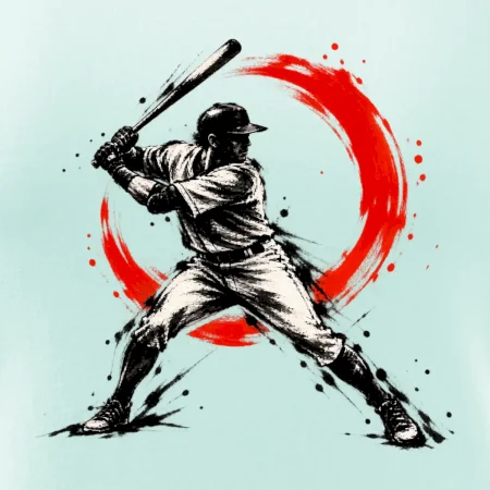 Baseballový pálkař japonská tušová malba