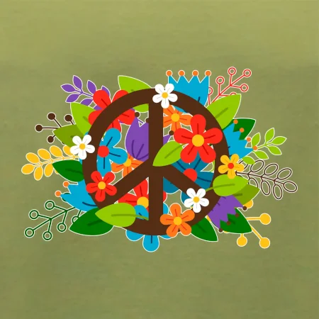 Peace symbol prerastený kvetinami