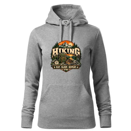 Turistický batoh v horách eat sleep repeat