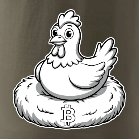 Kurča sediace na bitcoinovom hniezde