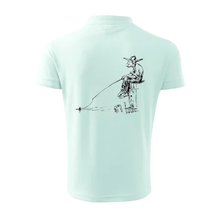 Kreslený rybár na pni