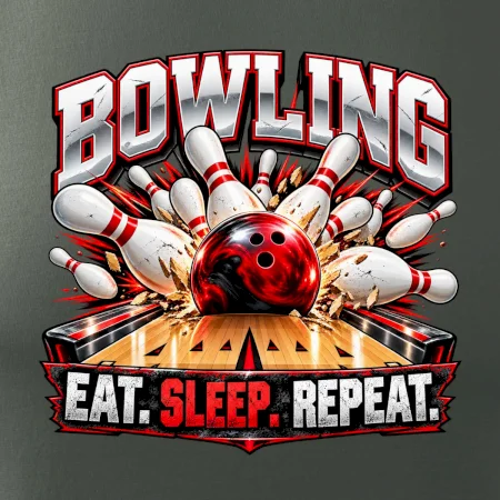 Bowlingová guľa a kolky eat sleep repeat