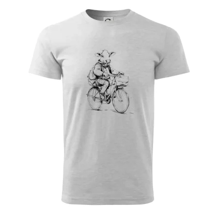 Krava v obleku na bicykli