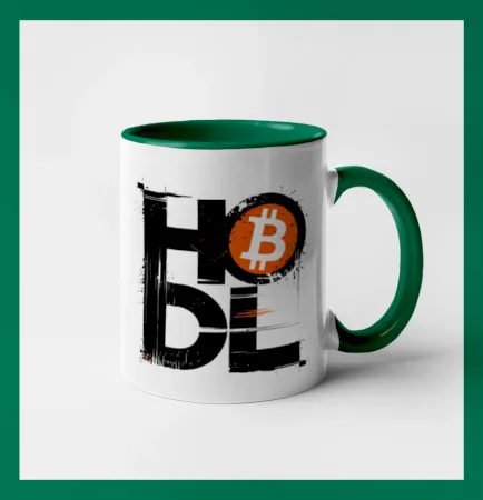 Hodl velký nápis a logo BTC