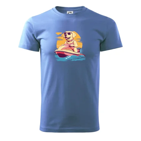 Zlatý retriever na vodnom skútri