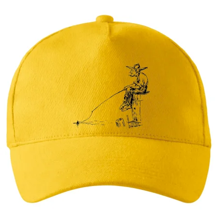 Kreslený rybár na pni