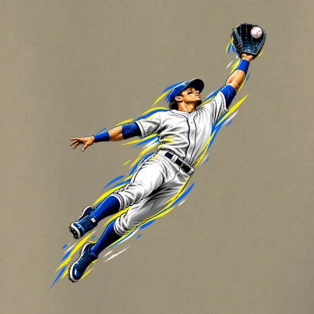 Baseballový polař chytá míček ve výskoku