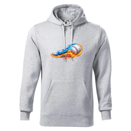 Letící baseballový míček v plamenech