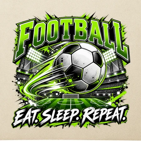 Futbalová lopta a štadión eat sleep repeat