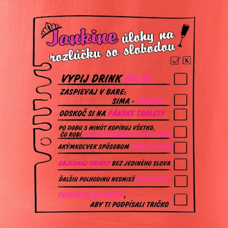 Tričko na rozlúčku s úlohami vpredu