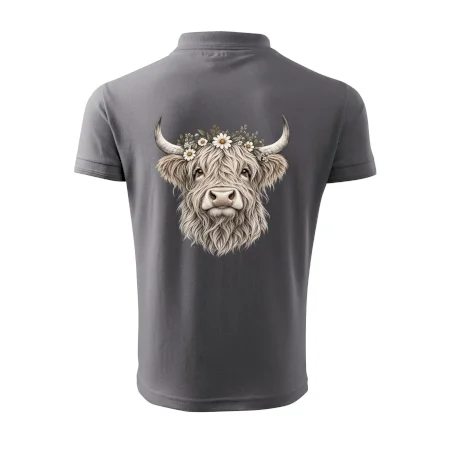 Highlandská krava s kvetinami