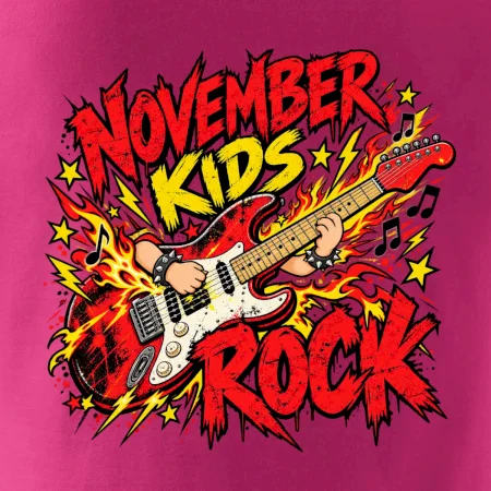 Rocková listopadová kytara s dětskými rukama