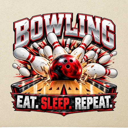 Bowlingová guľa a kolky eat sleep repeat