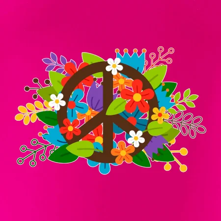 Peace symbol prerastený kvetinami