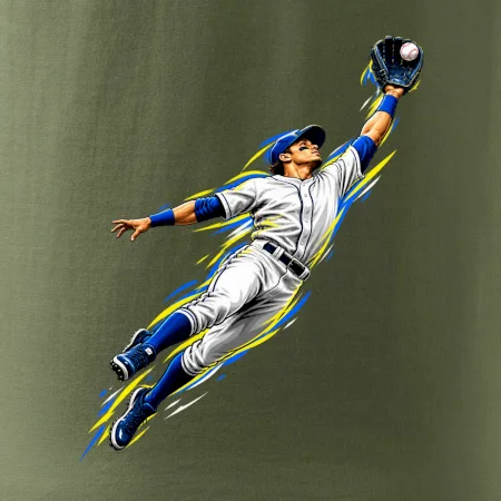 Baseballový polař chytá míček ve výskoku