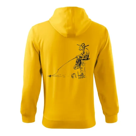 Kreslený rybár na pni