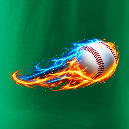 Letící baseballový míček v plamenech