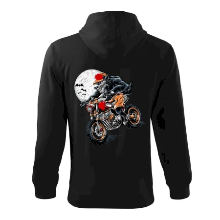 Kreslený vlk na motorke