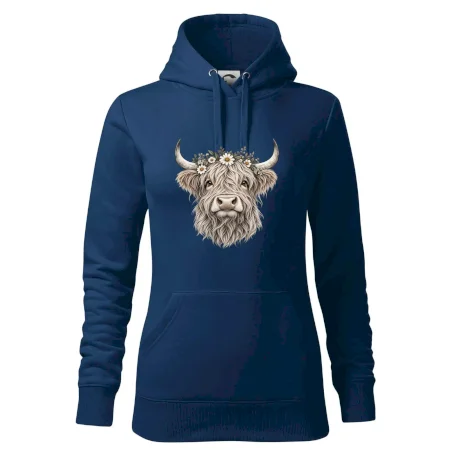 Highlandská krava s kvetinami