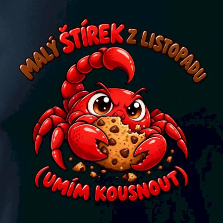 Malý novembrový škorpiónik chráni čokoládovú sušienku