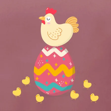 Sliepka sediaca na veľkonočnom vajci