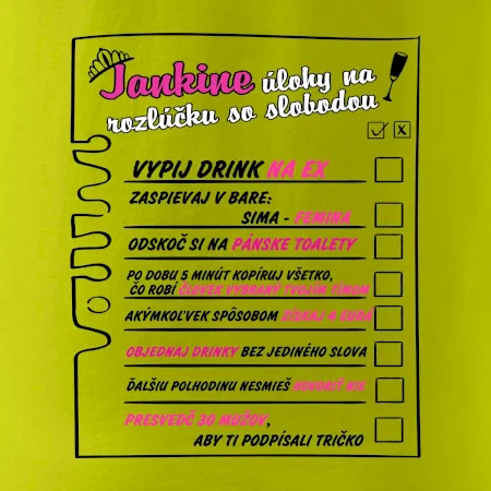 Tričko na rozlúčku s úlohami vpredu