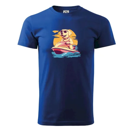 Zlatý retriever na vodnom skútri