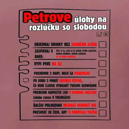 Tričko na rozlúčku s úlohami vpredu